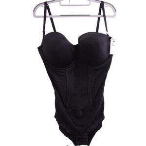 NEW Maidenform Firm Tummy-Control Easy Up Strapless Bodysuit Black Size 40D 1256